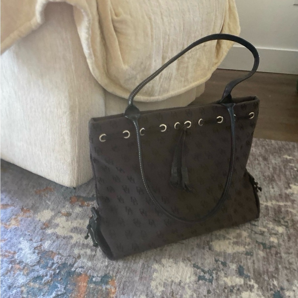Brown Monogram Tote Bag with Tassel Detail